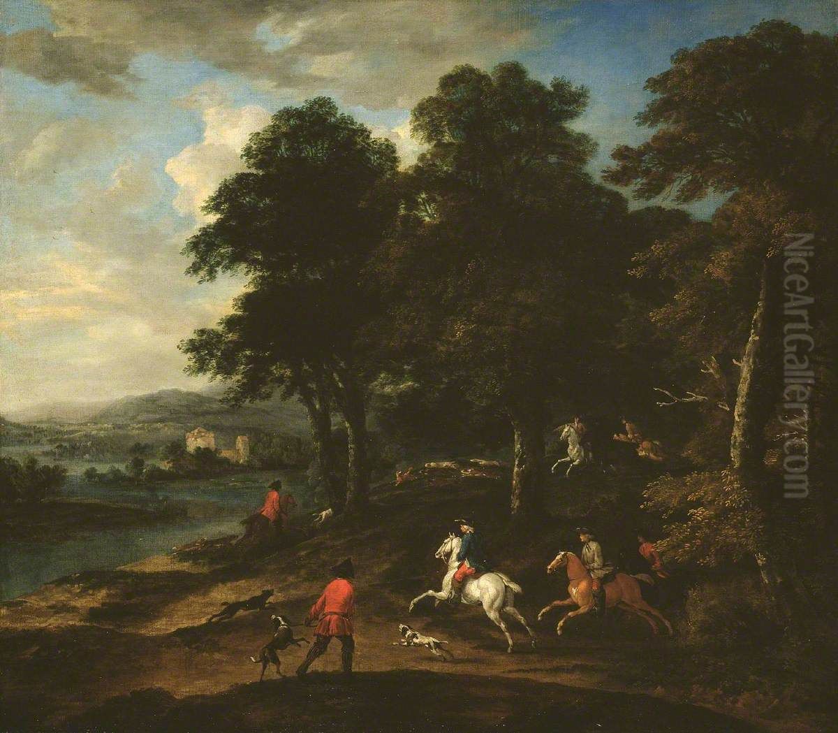 Foxhunting in Wooded Country Oil Painting by Peter Tillemans