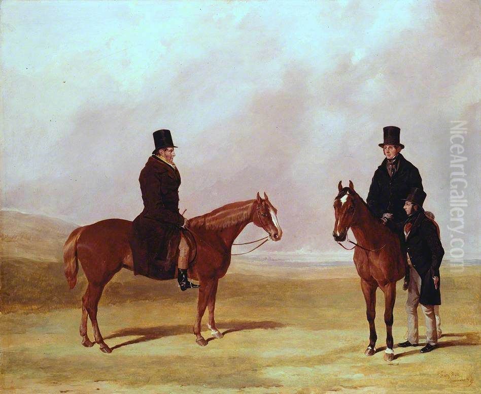 John Barham Day with his Sons John and William on Newmarket Heath Oil Painting by Harry Hall