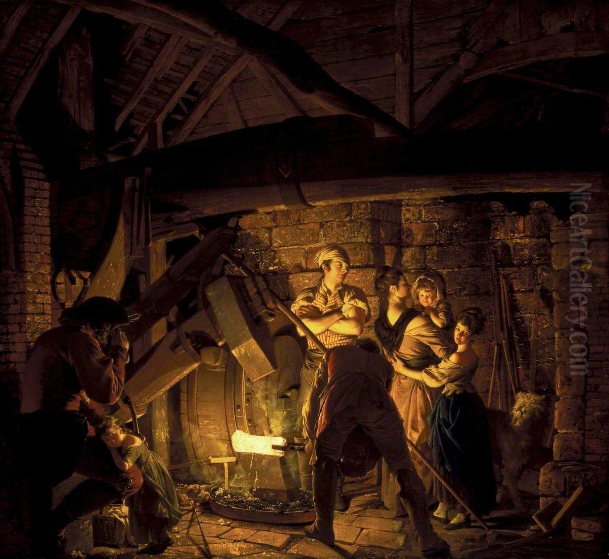 An Iron Forge Oil Painting by Joseph Wright of Derby