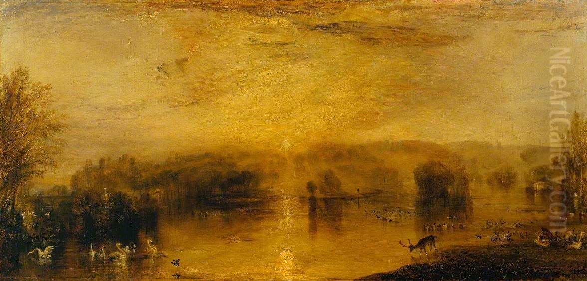The Lake, Petworth, Sunset, a Stag Drinking (Tate title) Oil Painting by J. M. W. Turner