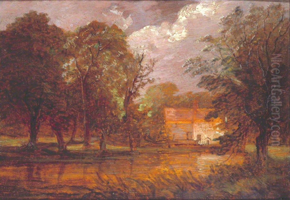 A House by a River Oil Painting by Thomas Churchyard