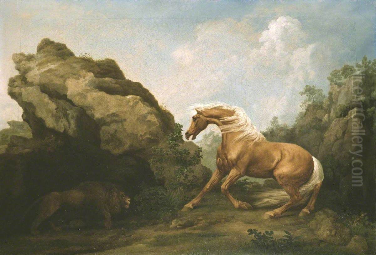 Horse Frightened by a Lion Oil Painting by George Stubbs
