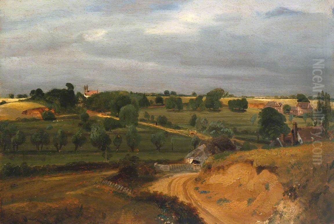 Brightwell Church and Village Oil Painting by John Constable