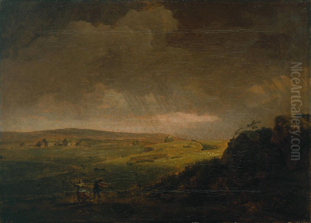 Moorland Landscape with Rainstorm Oil Painting by George Lambert