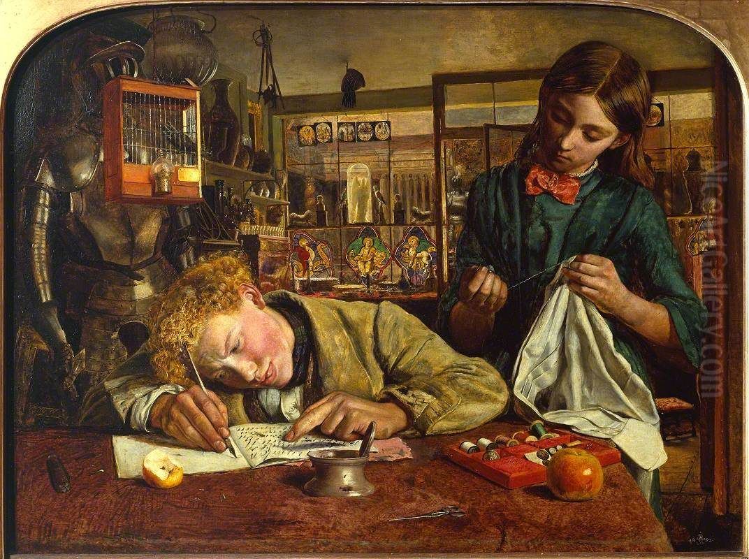 Kit's Writing Lesson Oil Painting by Robert Braithwaite Martineau