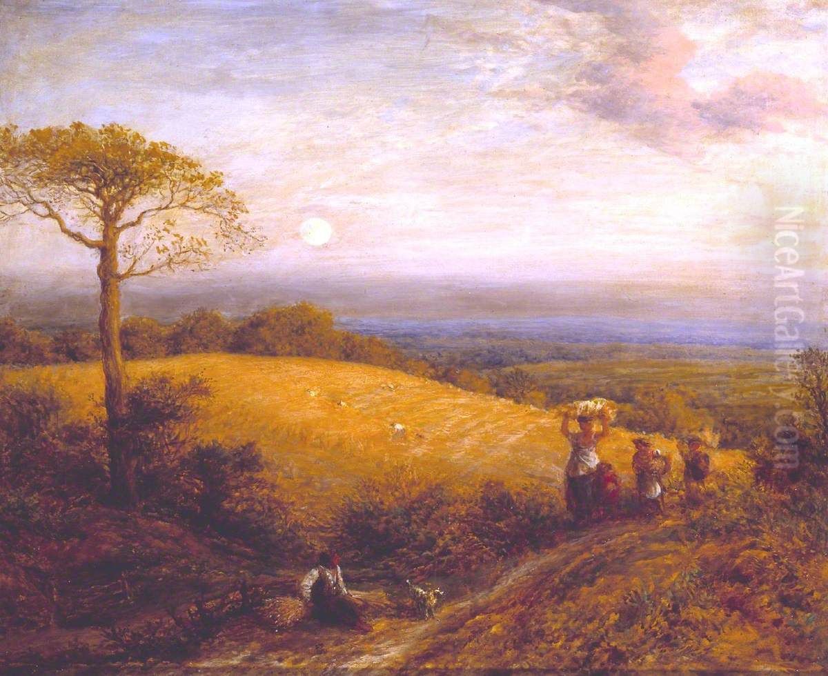 Harvest Moon Oil Painting by John Linnell