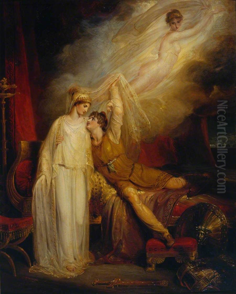The Reconciliation of Helen and Paris after his Defeat by Menelaus Oil Painting by Richard Westall