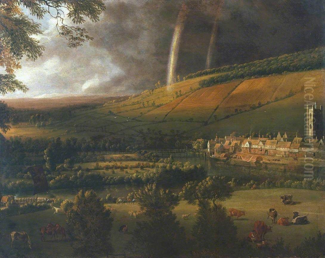 Landscape with Rainbow, Henley-on-Thames Oil Painting by Johannes Siberechts