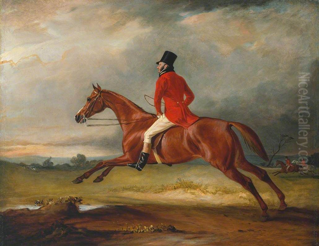 Major Healey, Wearing Raby Hunt Uniform, Riding with the Sedgefield Hunt Oil Painting by John Ferneley