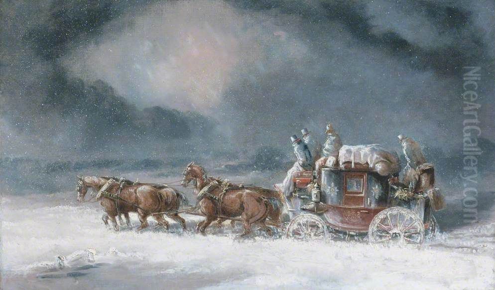 Mail Coach in a Snowstorm Oil Painting by Charles Cooper Henderson