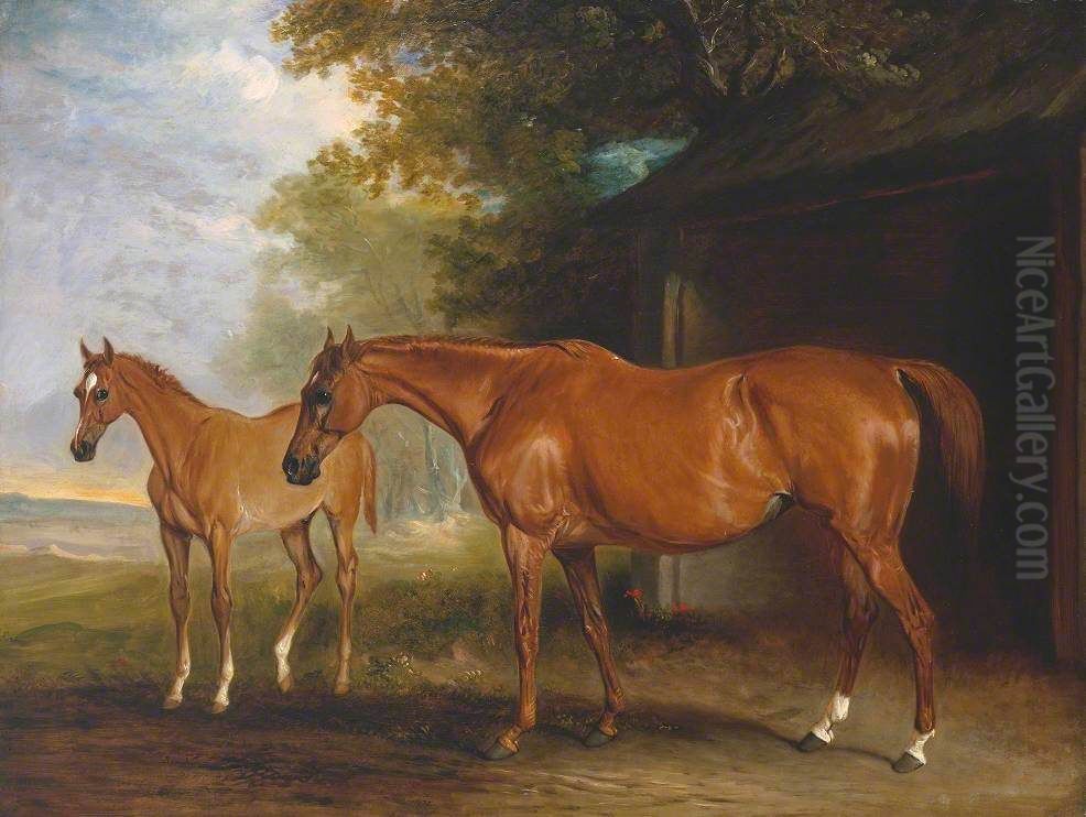 Defiance, a Brood Mare, with Reveller, a Foal Oil Painting by John Ferneley
