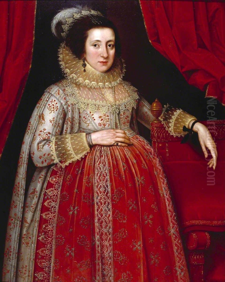Portrait of a Woman in Red Oil Painting by Marcus Gheeraerts the Younger