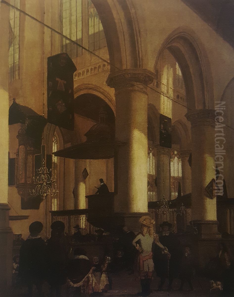 Church Service in Delft Oil Painting by Emanuel de Witte
