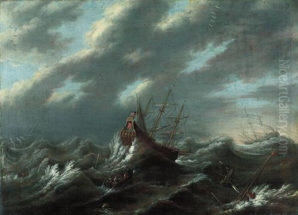 Storm at sea. Oil Painting by unknown