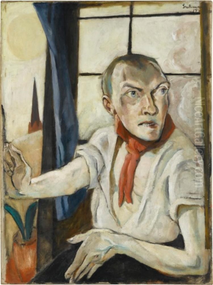 Self-Portrait with Red Scarf Oil Painting by Max Beckmann