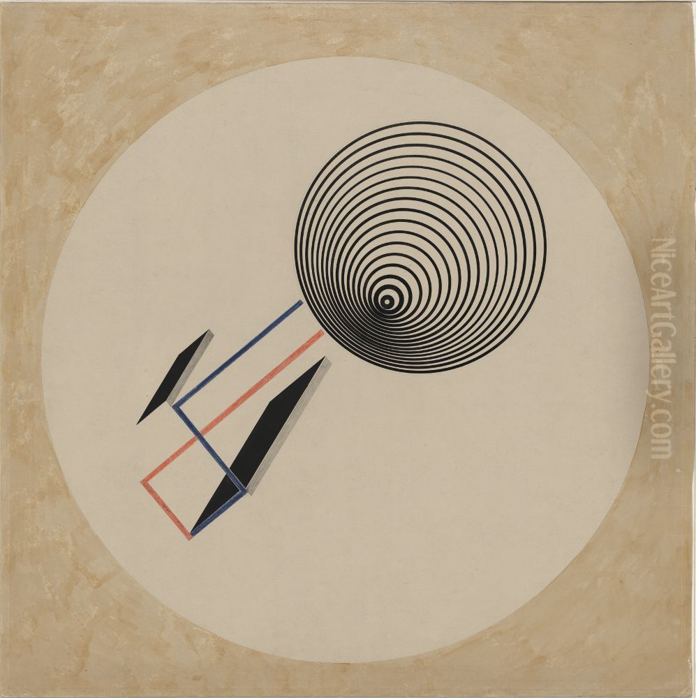 Proun 93 (Konischer) Oil Painting by Eliezer Markowich Lissitzky