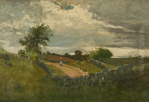 Woman Driving Geese Oil Painting by Winslow Homer