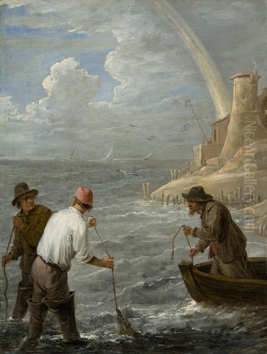 Three Fishermen Casting their Nets Oil Painting by David Teniers the Younger