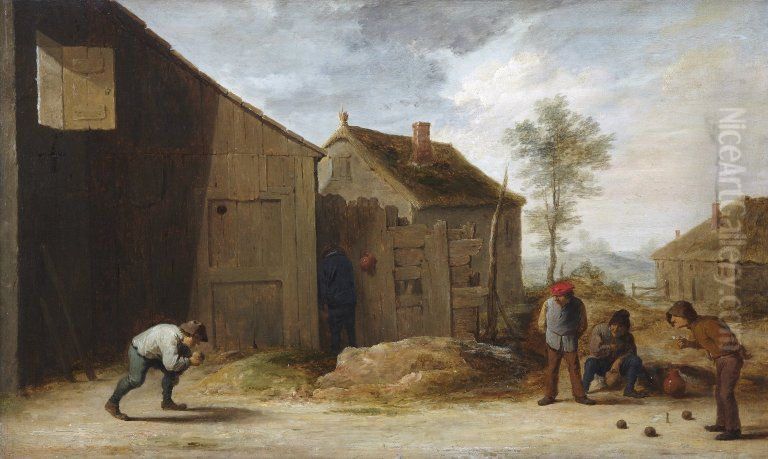 Peasants Playing Bowls Oil Painting by David Teniers the Younger