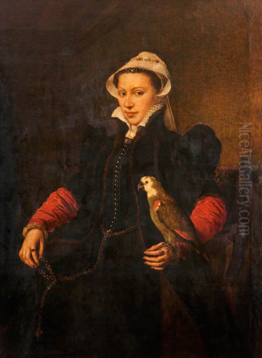 Portrait of a Lady with a Parrot Oil Painting by Antonis Mor