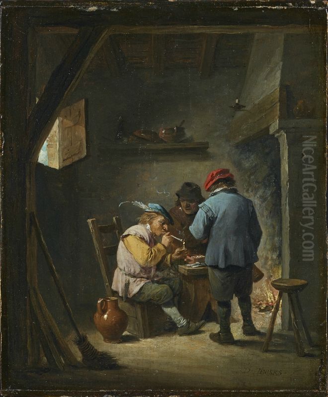 Three Smokers at a Hearth Oil Painting by David Teniers the Younger