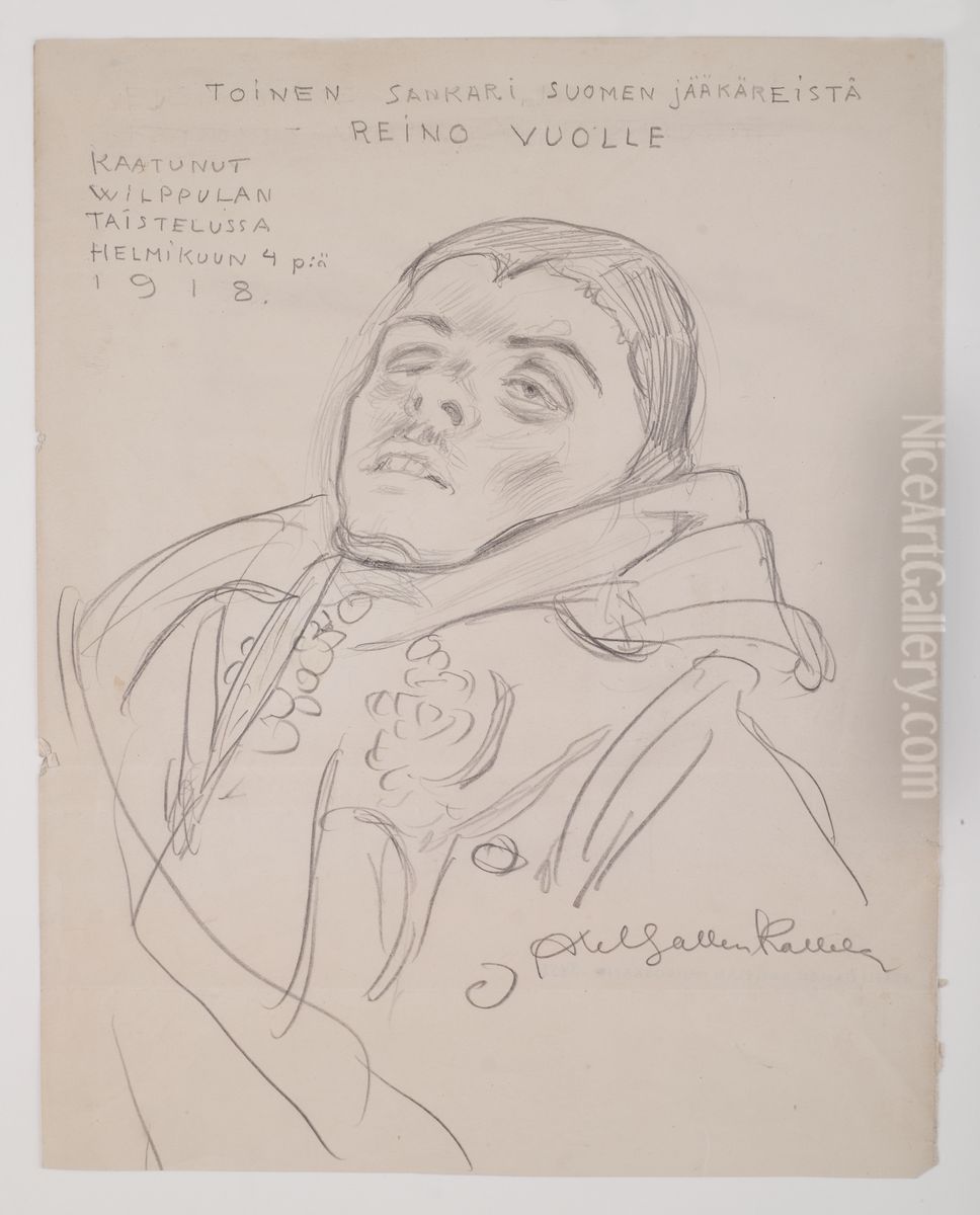 Reino Vuolle, kaatunut jaakari Oil Painting by Akseli Valdemar Gallen-Kallela