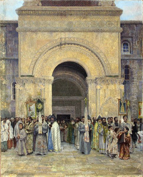 Religious procession from the Echmiadzin Cathedral Oil Painting by Vardges Sureniants
