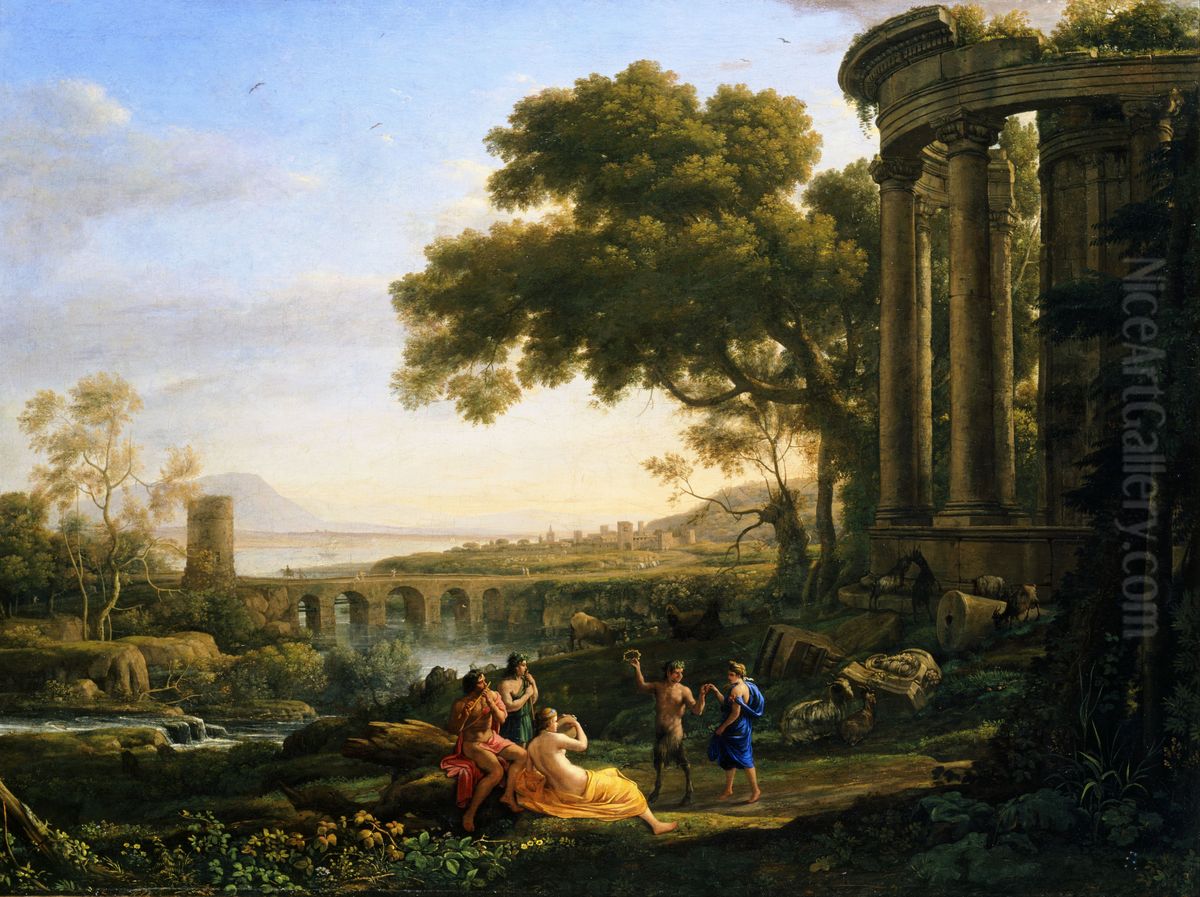 Landscape with Nymph and Satyr Dancing Oil Painting by Claude Lorrain (Claude Gellee)