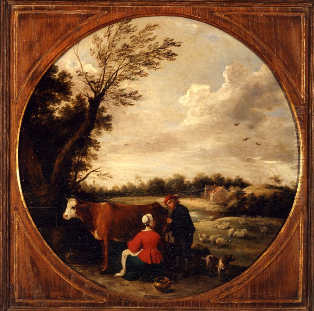 Landscape with Woman Milking a Cow and a Shepherd Oil Painting by David Teniers the Younger