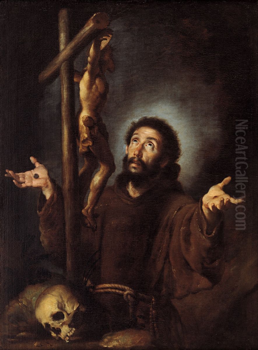 St Francis of Assisi adoring the Crucifix Oil Painting by Bernardo Strozzi