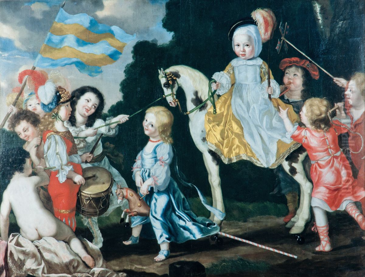 Children playing Oil Painting by David Klocker Ehrenstrahl