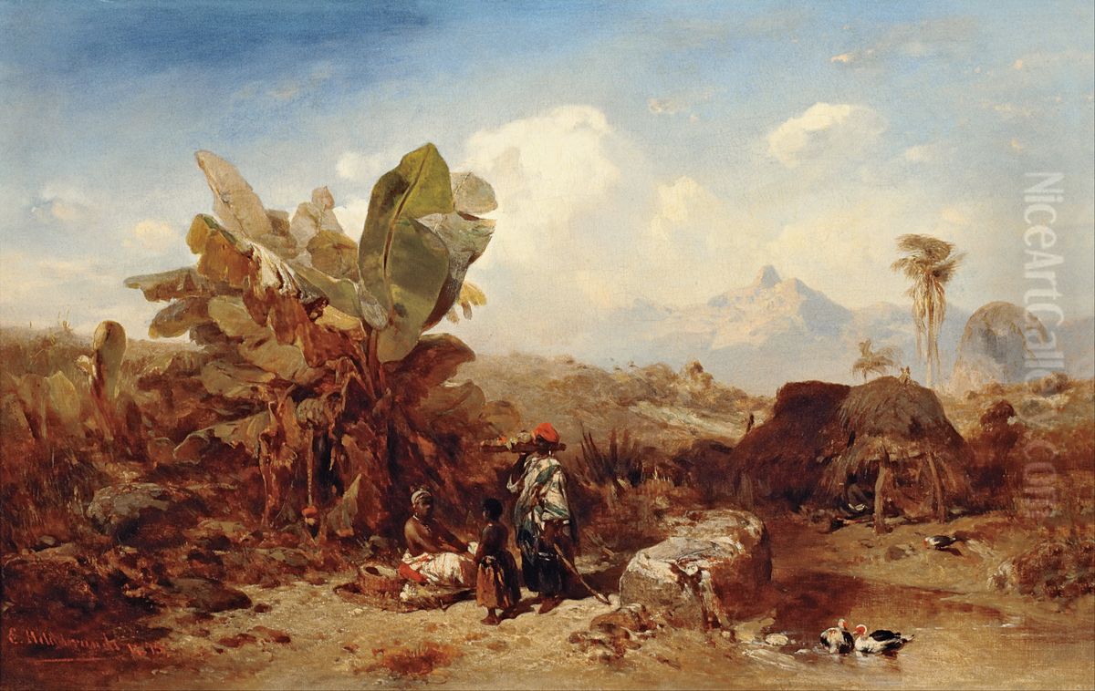 Landscape with Black People Oil Painting by Eduard Hildebrandt