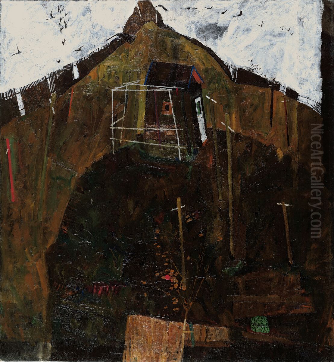 Landscape with raven Oil Painting by Egon Schiele