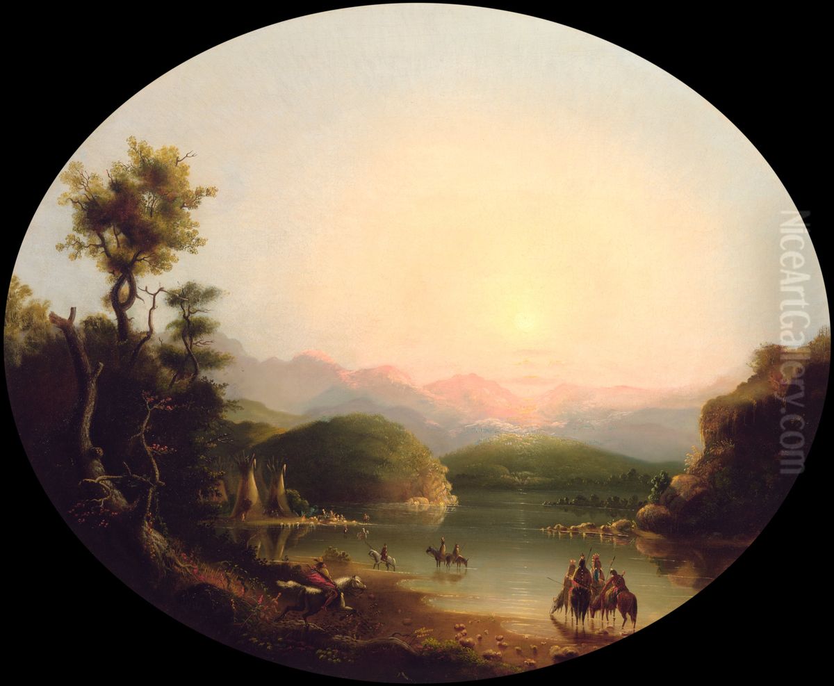 Shoshone Indians at a Mountain Lake (Lake Fremont) Oil Painting by Alfred Jacob Miller