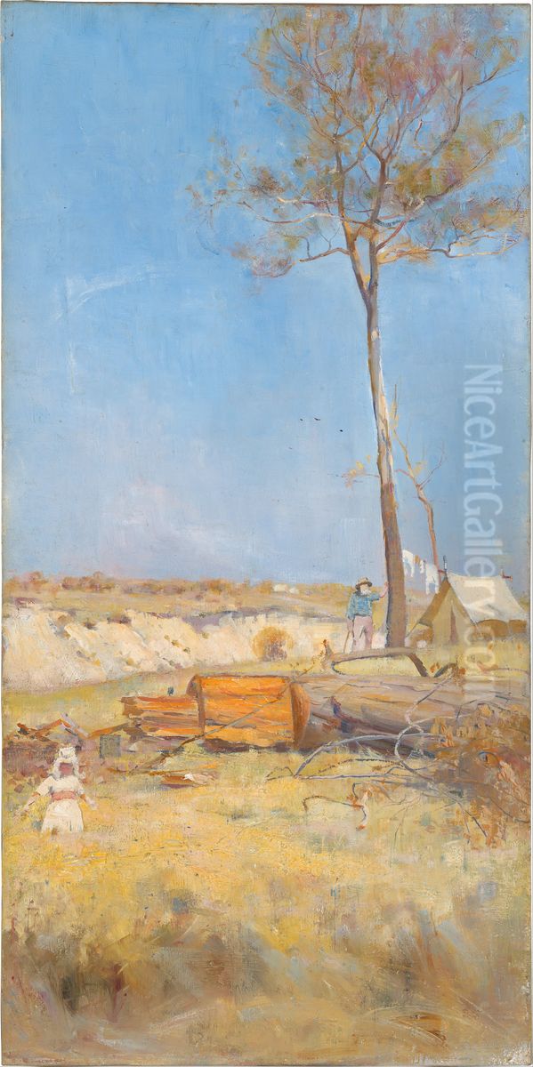 Under a southern sun (Timber splitter's camp) Oil Painting by Charles Conder