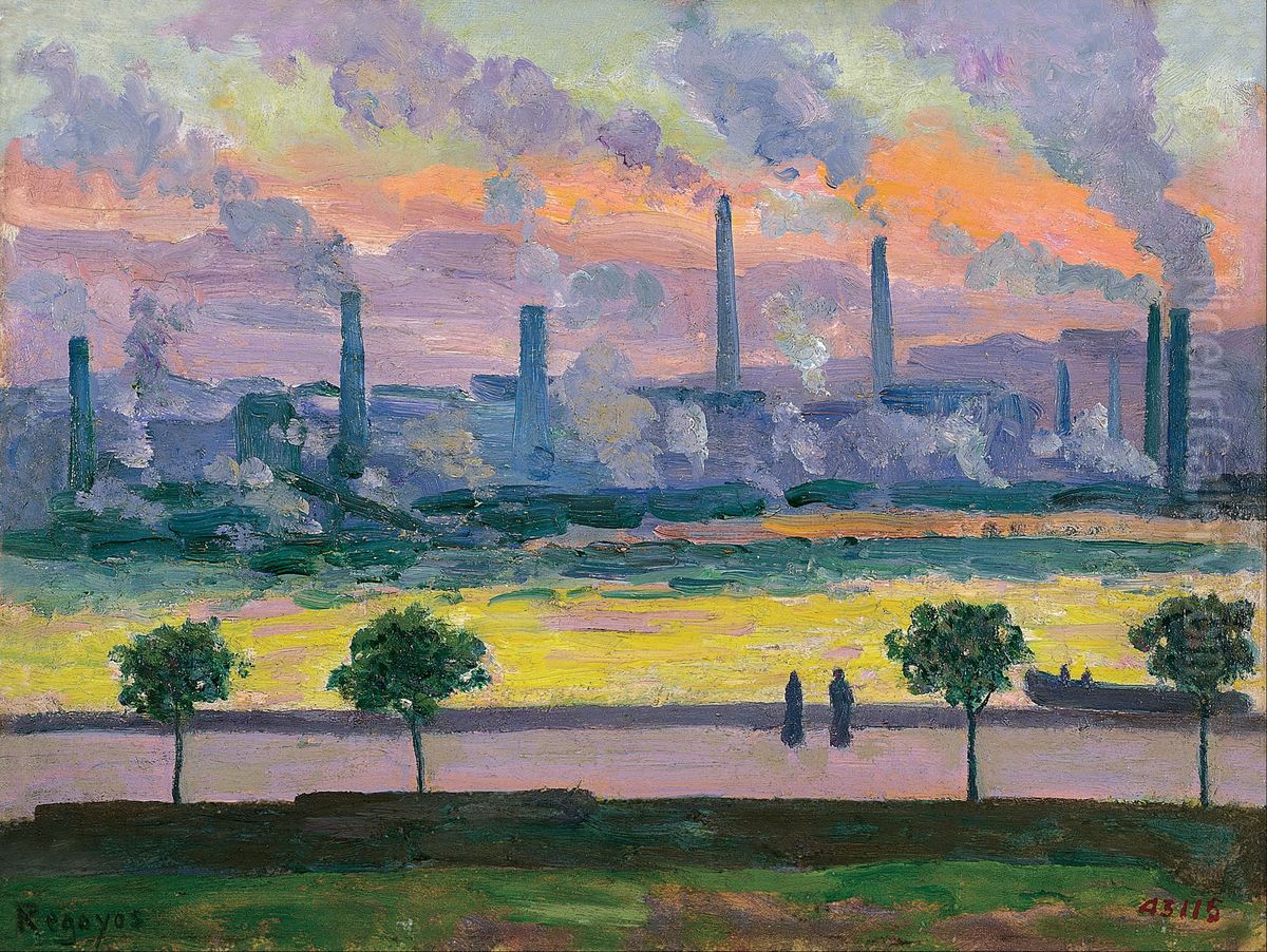Blast Furnaces in Bilbao Oil Painting by Dario de Regoyos y Valdes