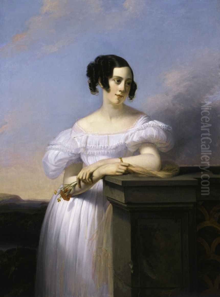 Portrait de Madame Francis Vaussard, nee Elisabeth-Adelaide Cavallier Oil Painting by Claude-Marie Dubufe