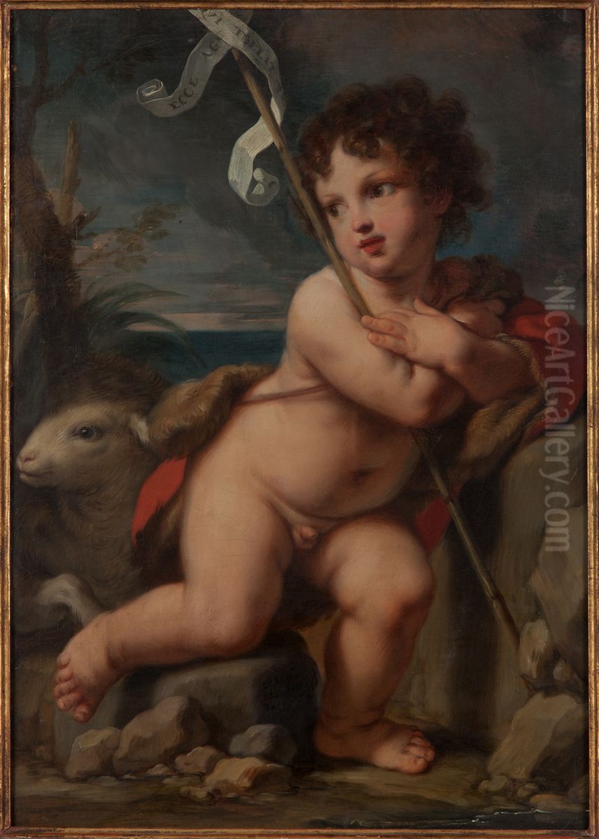 Young Saint John the Baptist with Agnus Dei Oil Painting by Elisabetta Sirani