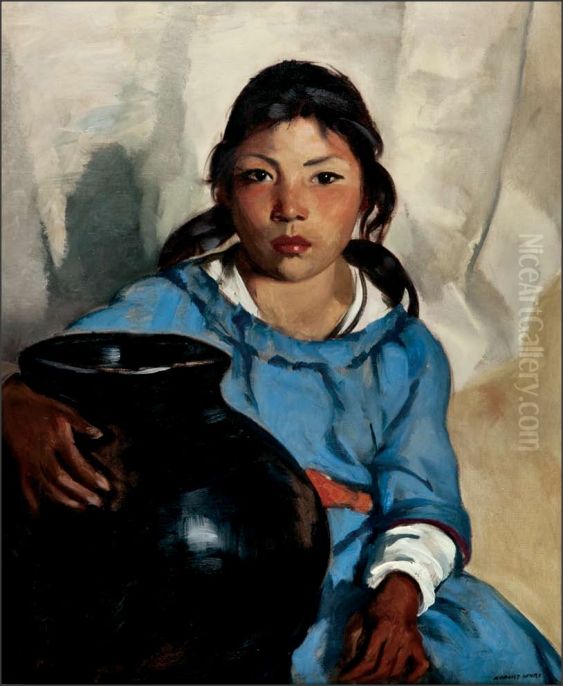Gregorita with the Santa Clara Bowl Oil Painting by Robert Henri