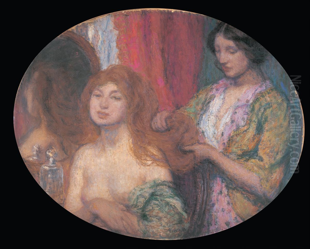 Hair Oil Painting by Edmond-Francois Aman-Jean