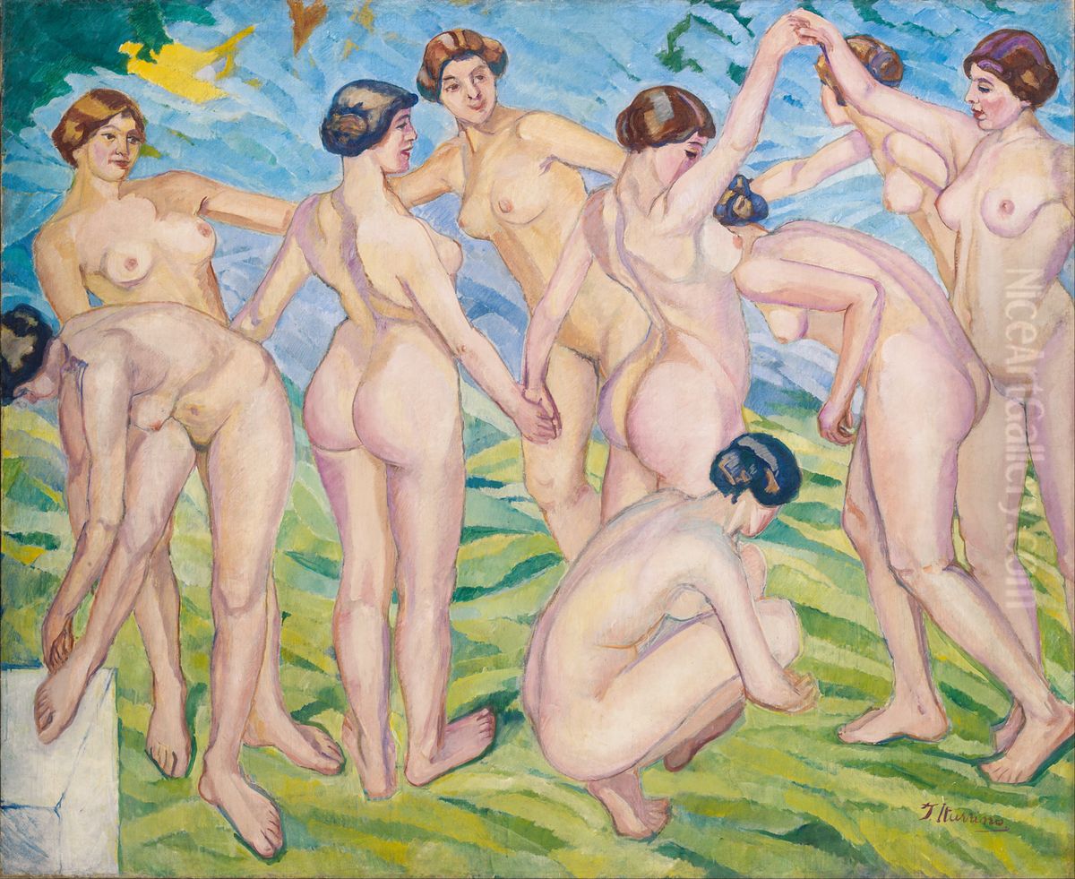 Nudes (Women Dancing in a Ring) Oil Painting by Francisco Iturrino Gonzalez