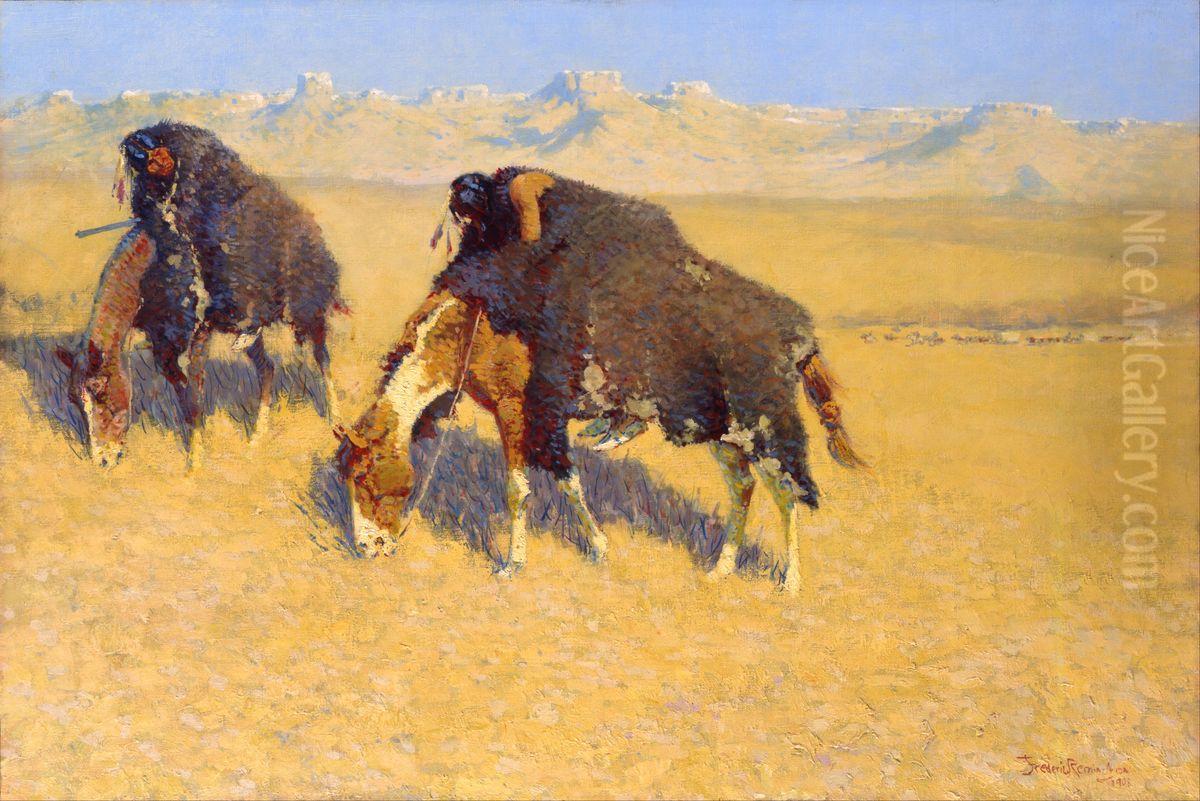 Indians Simulating Buffalo Oil Painting by Frederic Remington