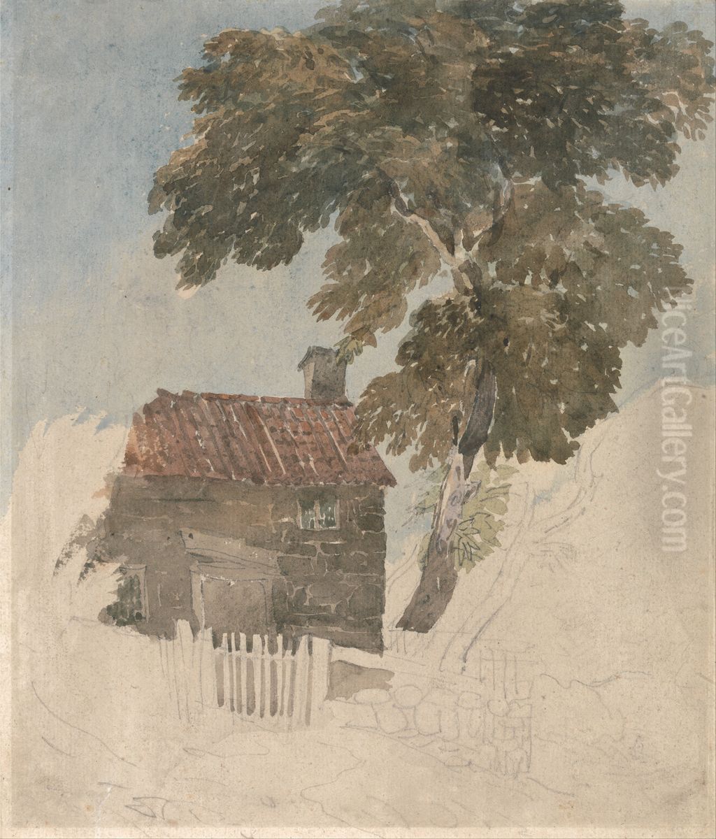 Cottage and Trees Oil Painting by David Cox