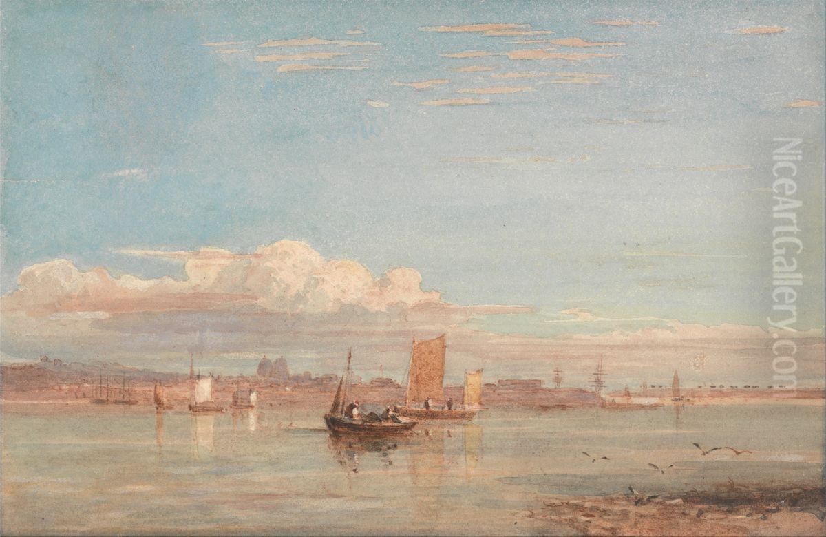 Greenwich Hospital from Woolwich Reach Oil Painting by David Cox