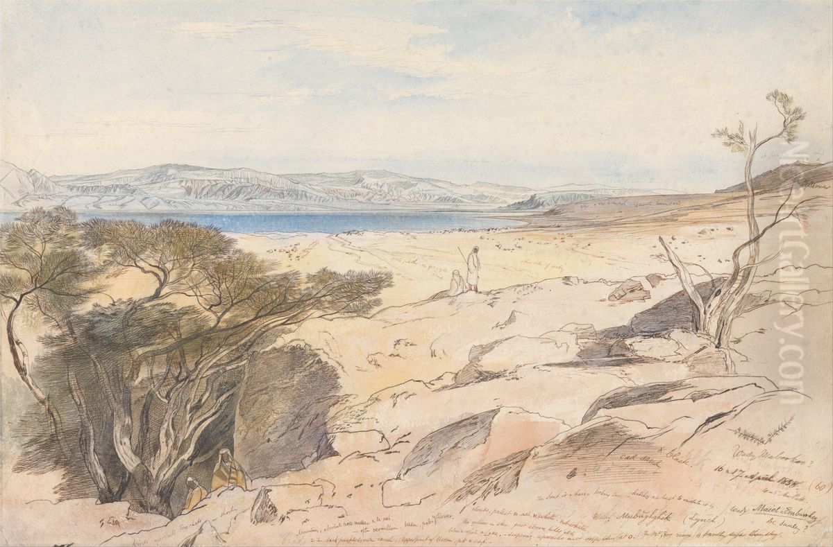 The Dead Sea, 16 and 17 April 1858 Oil Painting by Edward Lear