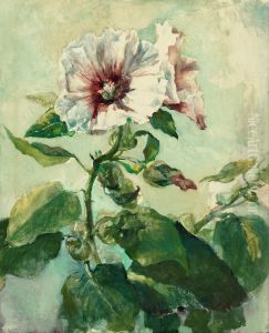 Study of Pink Hollyhocks in Sunlight, from Nature
