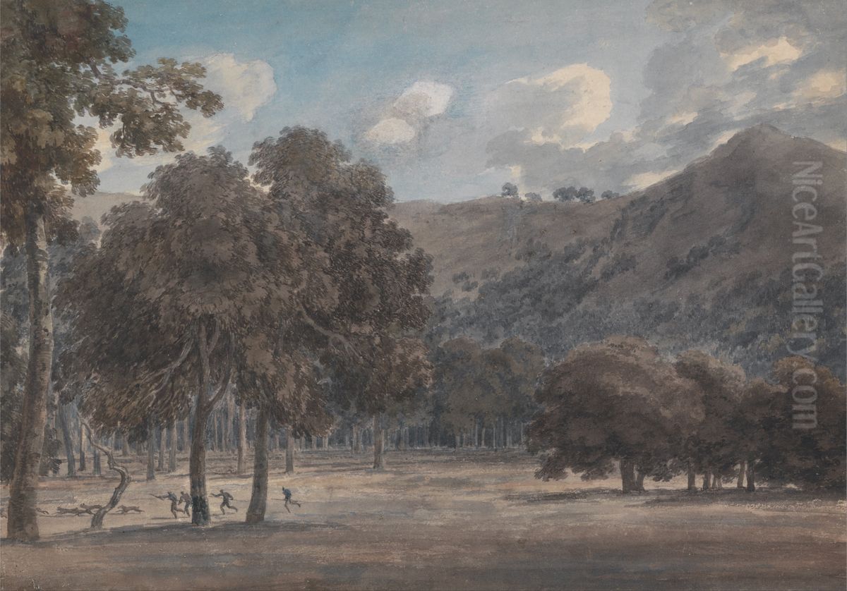 Il Parco degli Astroni - The Wooded Crater Bottom with Hunt in Progress Oil Painting by John Robert Cozens