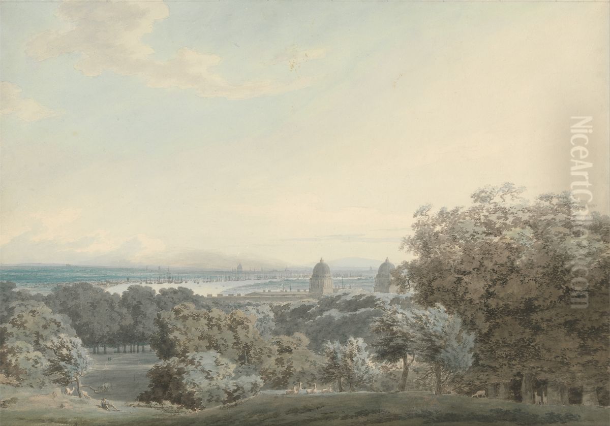 London from Greenwich Hill Oil Painting by John Robert Cozens