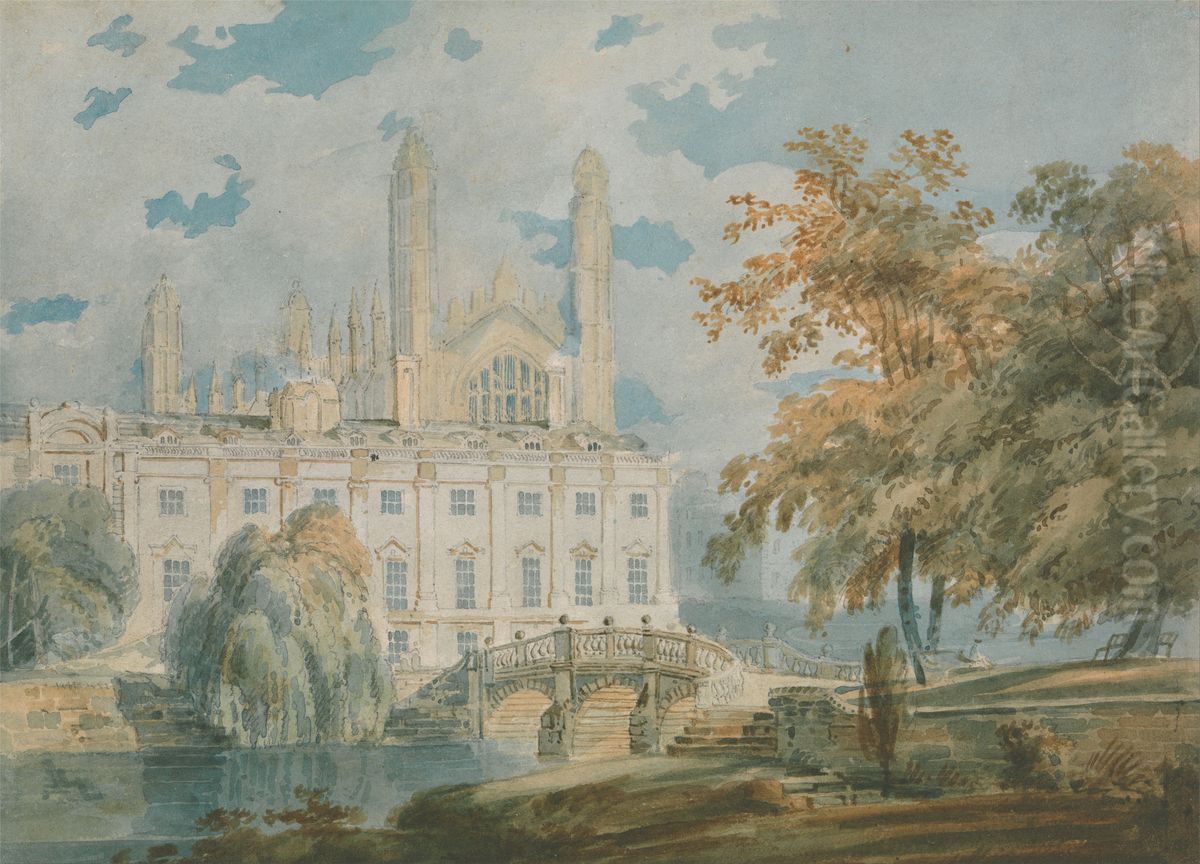 Clare Hall and King's College Chapel, Cambridge, from the Banks of the River Cam Oil Painting by J. M. W. Turner