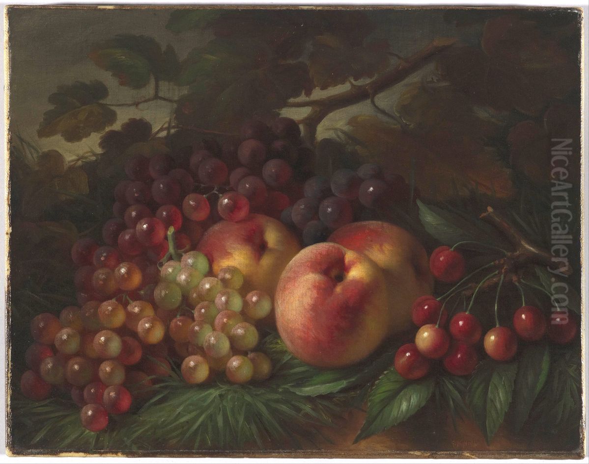 Peaches, Grapes and Cherries Oil Painting by George Henry Hall